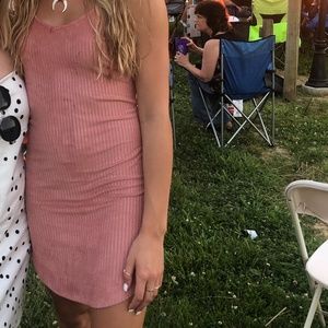 Pink suede mini dress
